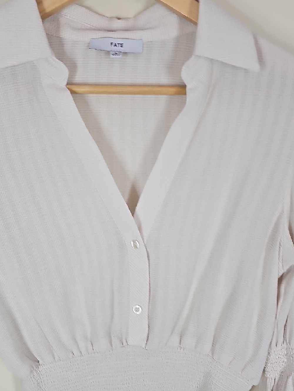 Fate Cream Collared Smocked Waist Puff Sleeve Crop Blouse S Cottagecore Boho - Picture 5 of 8